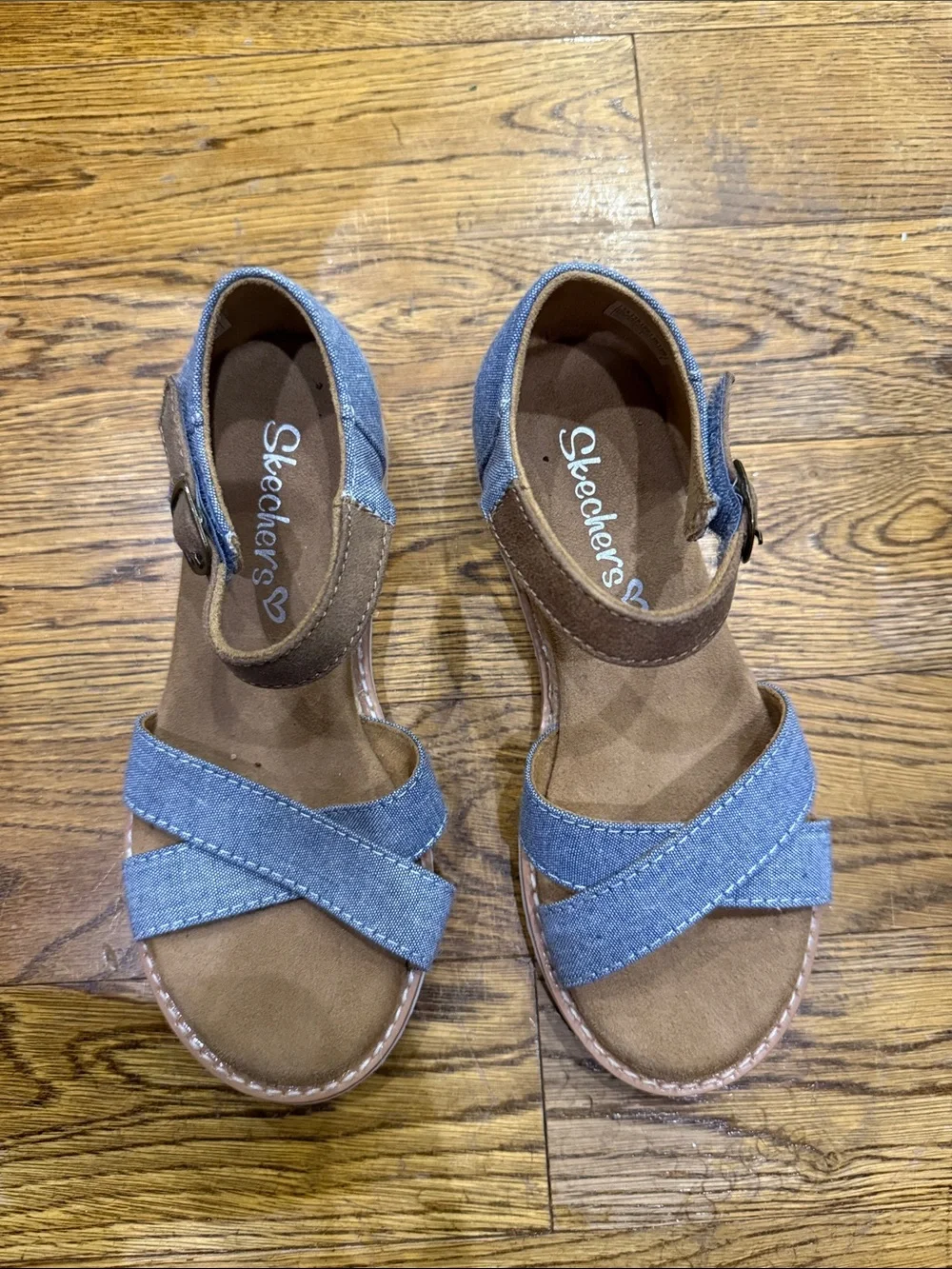 Skechers Girls Blue Denim-Style Crossband Sandals